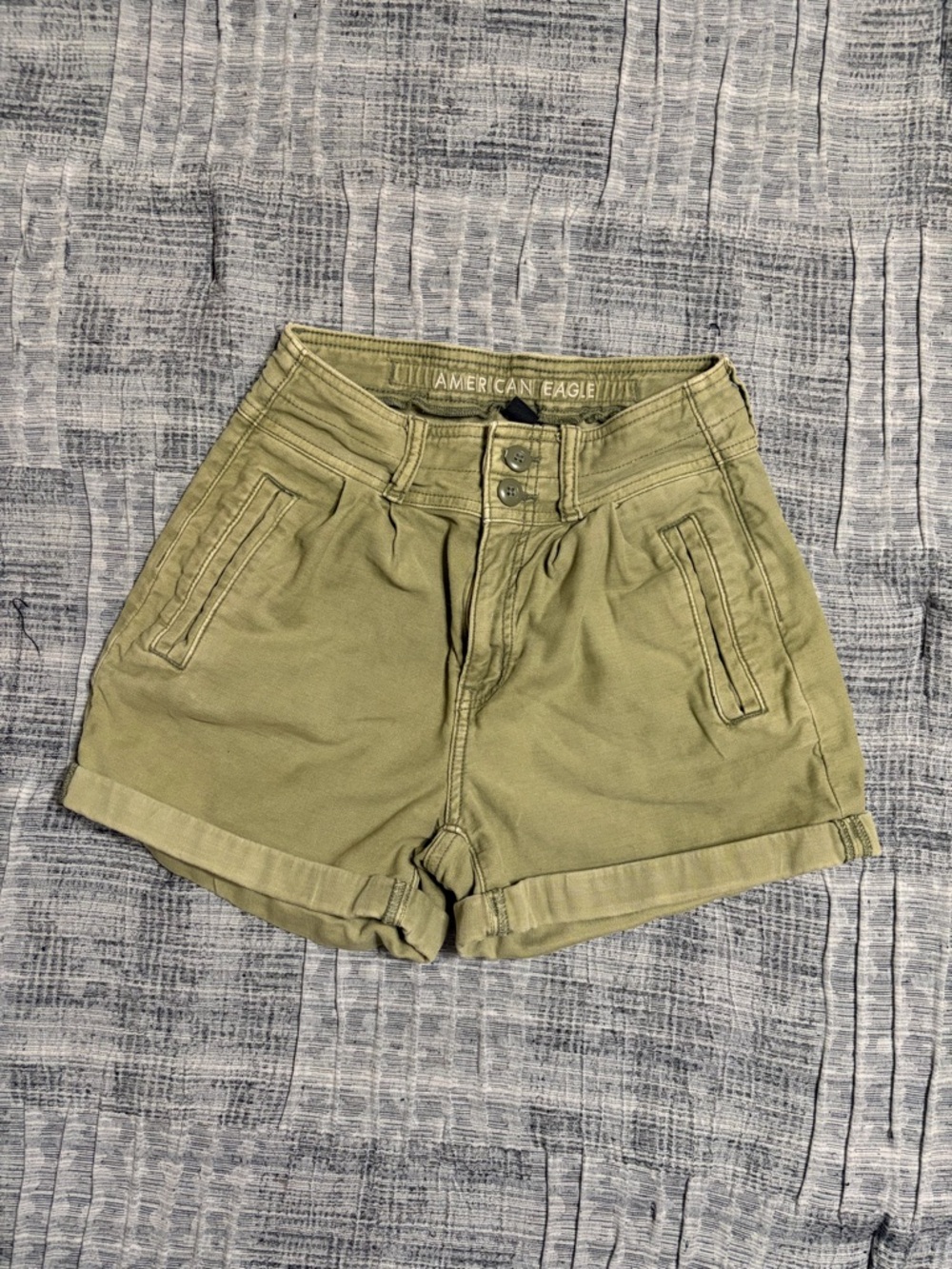 American Eagle Outfitters Olive High-Rise Rolled Hem Shorts